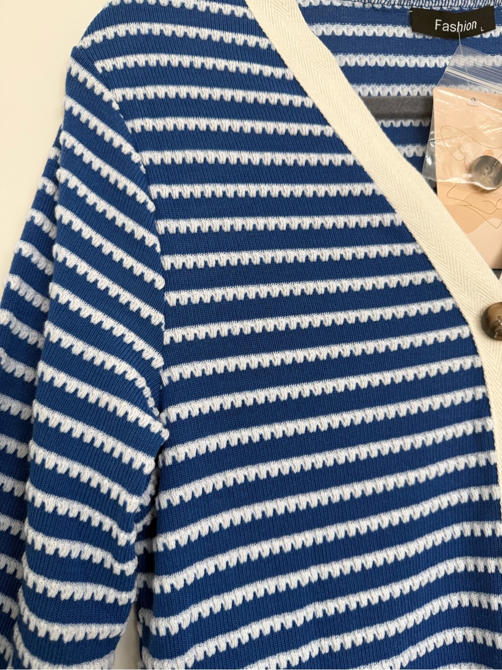 Blue and White Striped Knit Midi Dress - Picture 2 of 3